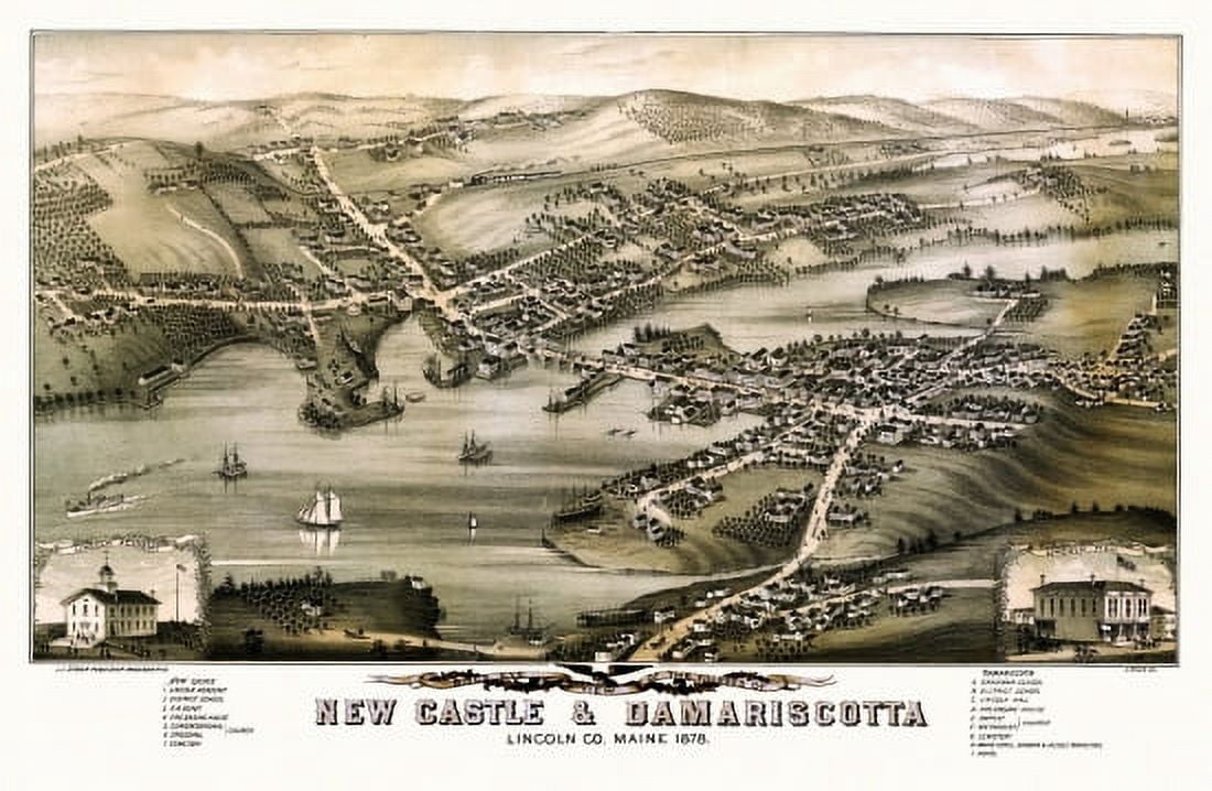 Historic Map of New Castle Maine 1878 Lincoln County Canvas Art -  (18 x 24)