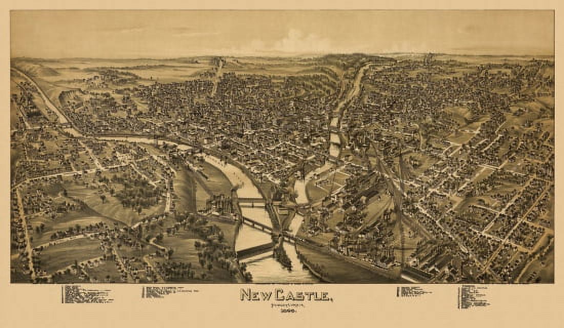 Historic Map of New Castle Pennsylvania 1896 Lawrence County Canvas Art -  (24 x 36)