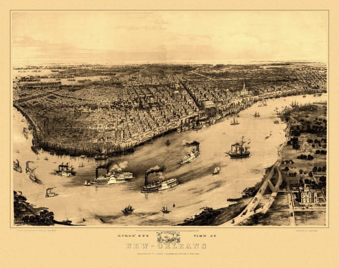 Historic Map of New Orleans Louisiana 1851 Orleans Parish County Canvas Art - (18 x 24)