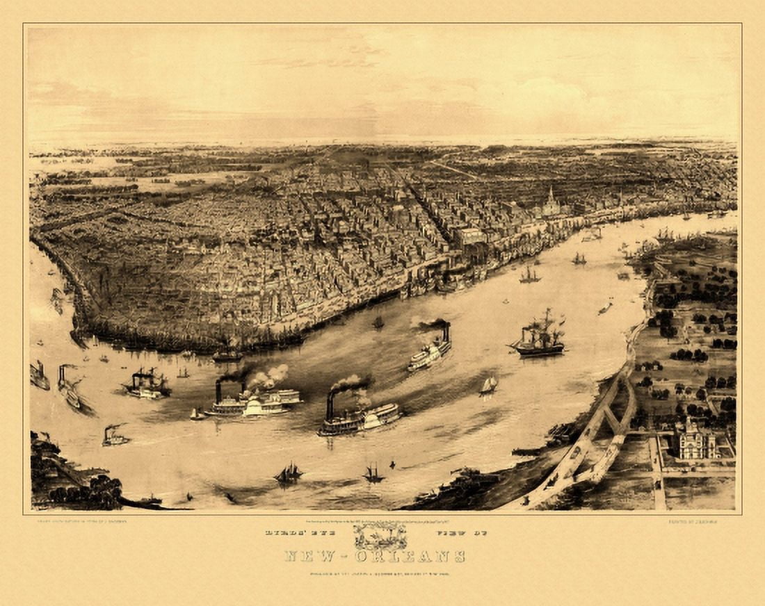 Historic Map of New Orleans Louisiana 1851 Orleans Parish County Canvas Art - (36 x 54)