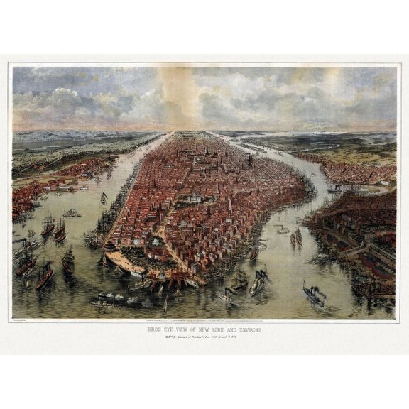 Historic Map of New York New York 1865 New York County Canvas Art - (18 x 24)