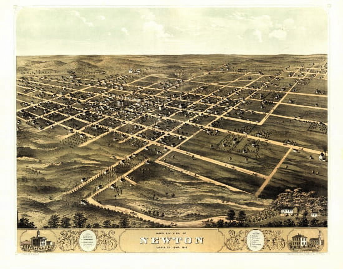 Historic Map of Newton Iowa 1868 Jasper County Canvas Art - (36 x 54)