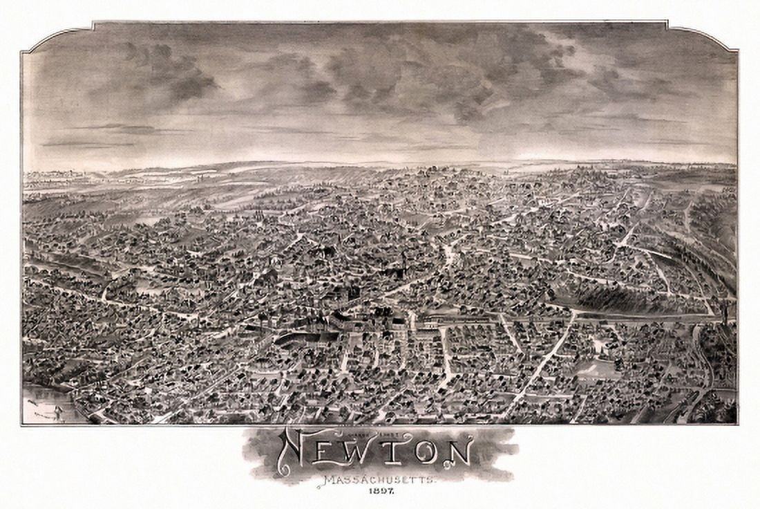 Historic Map of Newton Massachusetts 1897 Middlesex County Canvas Art - (18 x 24)
