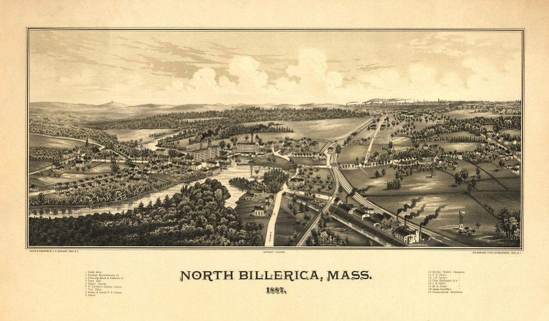 Historic Map of North Billerica Massachusetts 1887 Middlesex County Canvas Art - (24 x 36)