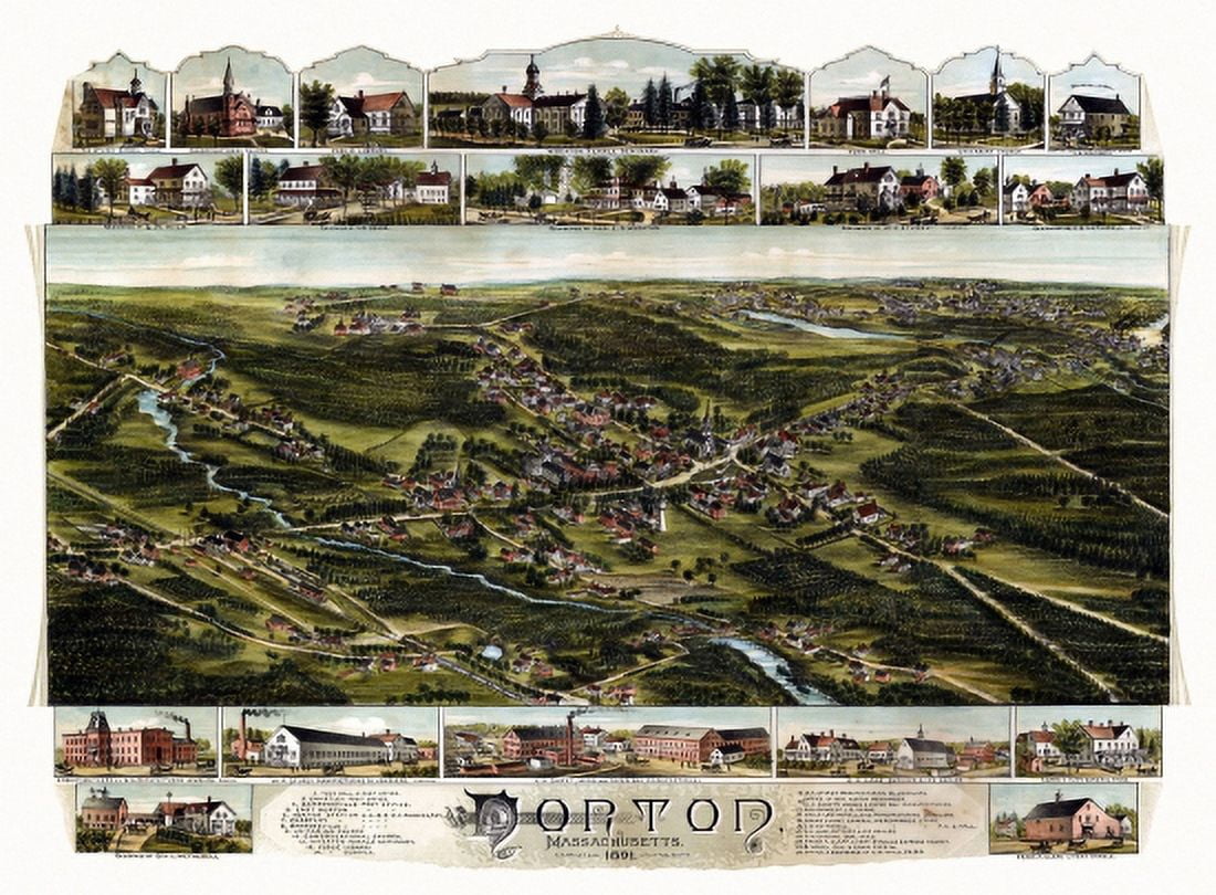 Historic Map of Norton Massachusetts 1891 Bristol County Canvas Art - (36 x 54)