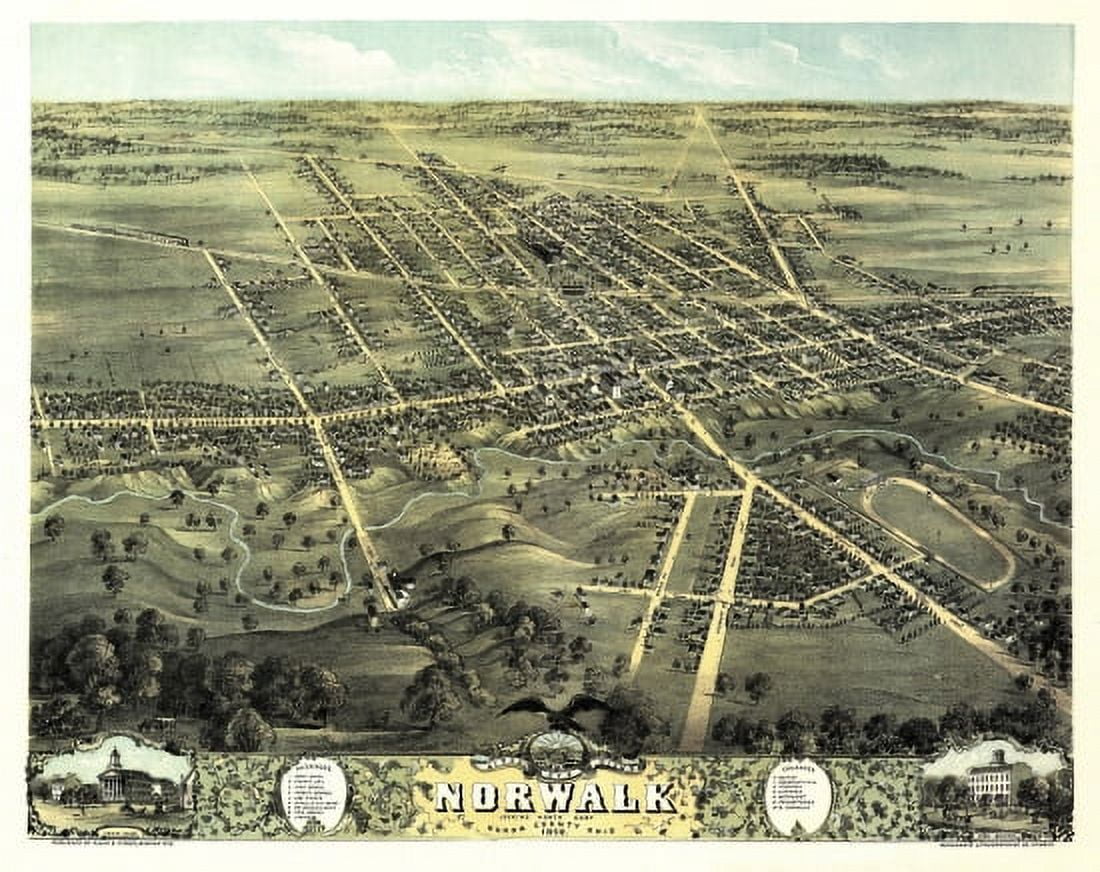 Historic Map of Norwalk Ohio 1870 Huron County Canvas Art - (18 x 24)