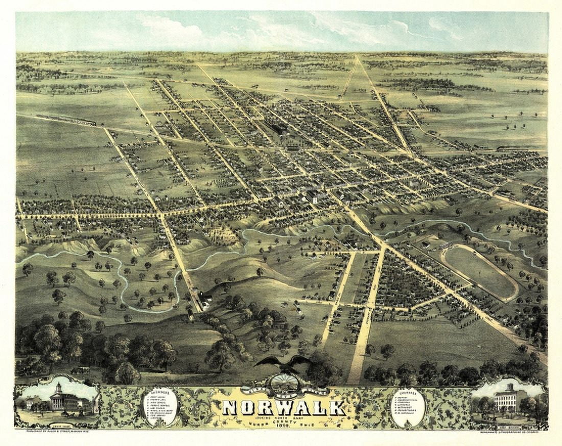 Historic Map of Norwalk Ohio 1870 Huron County Canvas Art - (24 x 36)