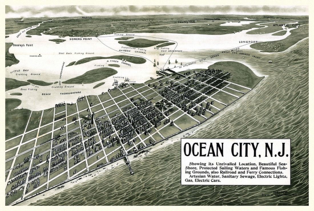Historic Map of Ocean City New Jersey 1903 Cape May County Canvas Art -  (24 x 36)