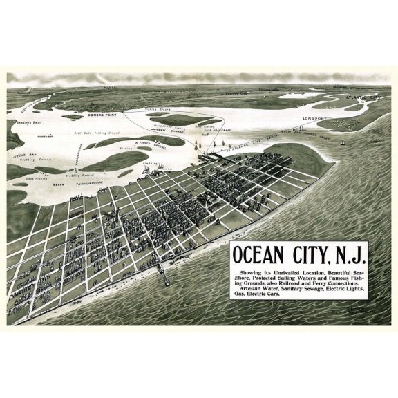 Historic Map of Ocean City New Jersey 1903 Cape May County Canvas Art - (24 x 36)