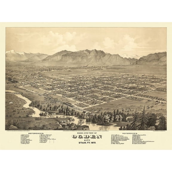 Historic Map of Ogden City Utah 1875 Weber County Canvas Art - (18 x 24)