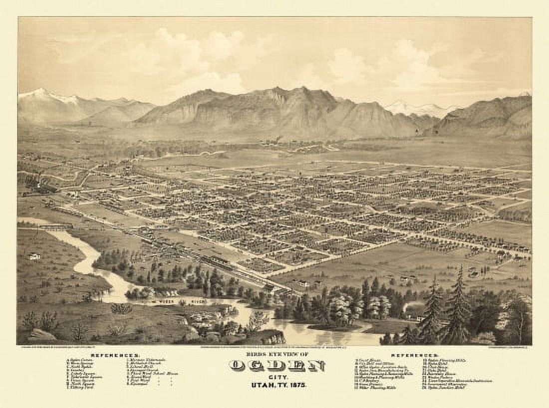 Historic Map of Ogden City Utah 1875 Weber County Canvas Art - (24 x 36)