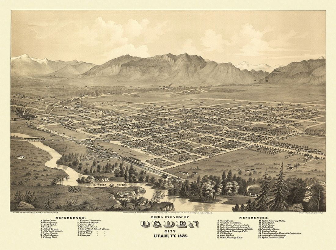 Historic Map of Ogden City Utah 1875 Weber County Canvas Art - (36 x 54)