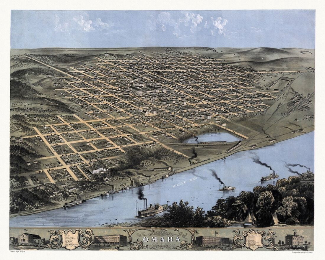 Historic Map of Omaha Nebraska 1868 Douglas County Canvas Art - (18 x 24)