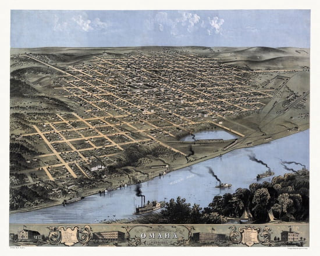 Historic Map of Omaha Nebraska 1868 Douglas County Canvas Art - (24 x 36)