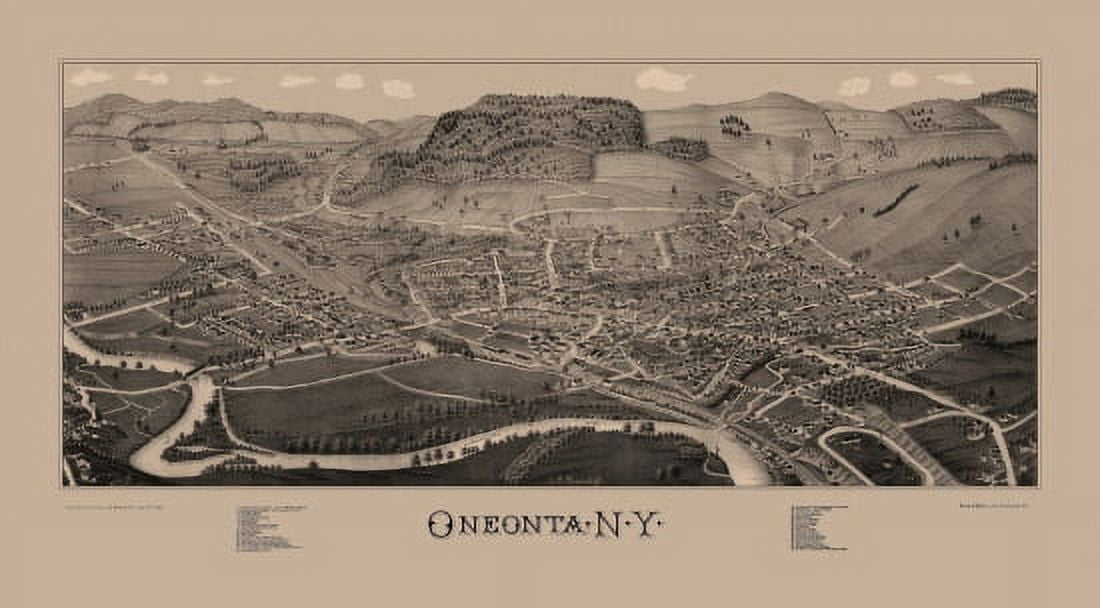 Historic Map of Oneonta New York 1884 Otsego County Canvas Art - (18 x 24)