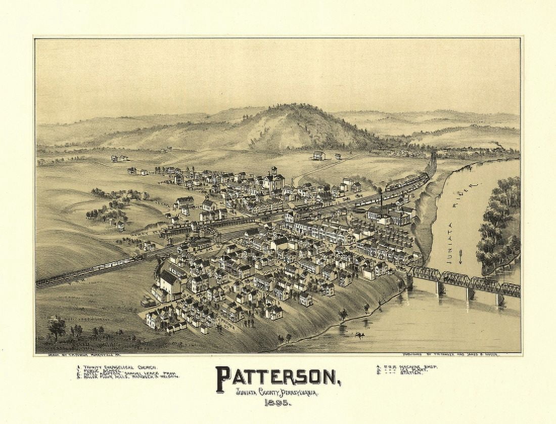 Historic Map of Patterson Pennsylvania 1895 Juniata County Canvas Art - (24 x 36)