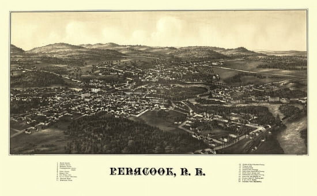 Historic Map of Penacook New Hampshire 1887 Merrimack County Canvas Art - (18 x 24)