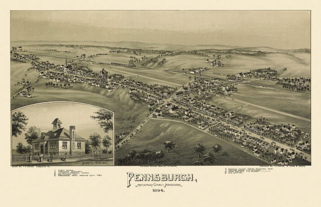 Historic Map of Pennsburgh Pennsylvania 1894 Montgomery County Canvas Art -  (24 x 36)