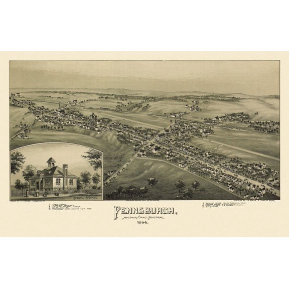 Historic Map of Pennsburgh Pennsylvania 1894 Montgomery County Canvas Art - (24 x 36)