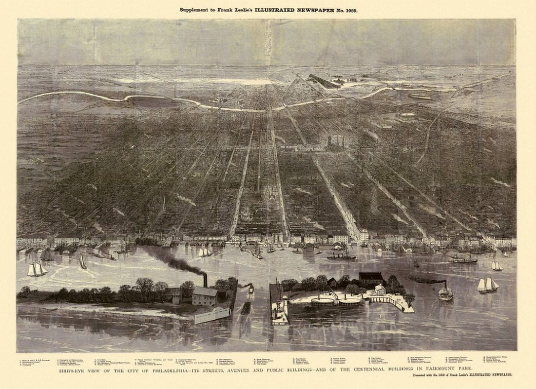 Historic Map of Philadelphia Pennsylvania 1876 Delaware County Canvas Art -  (24 x 36)