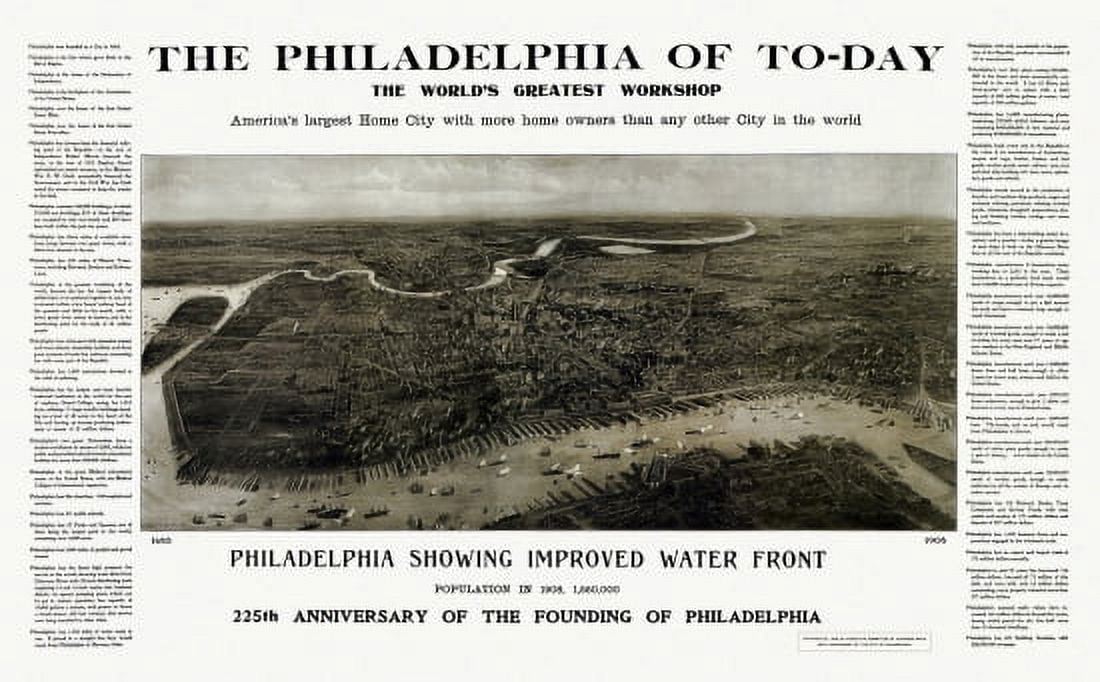 Historic Map of Philadelphia Pennsylvania 1908 Philadelphia County Canvas Art - (24 x 36)