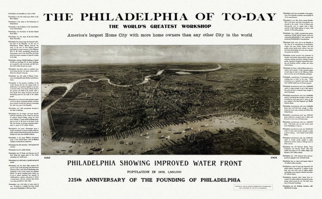 Historic Map of Philadelphia Pennsylvania 1908 Philadelphia County Canvas Art -  (36 x 54)