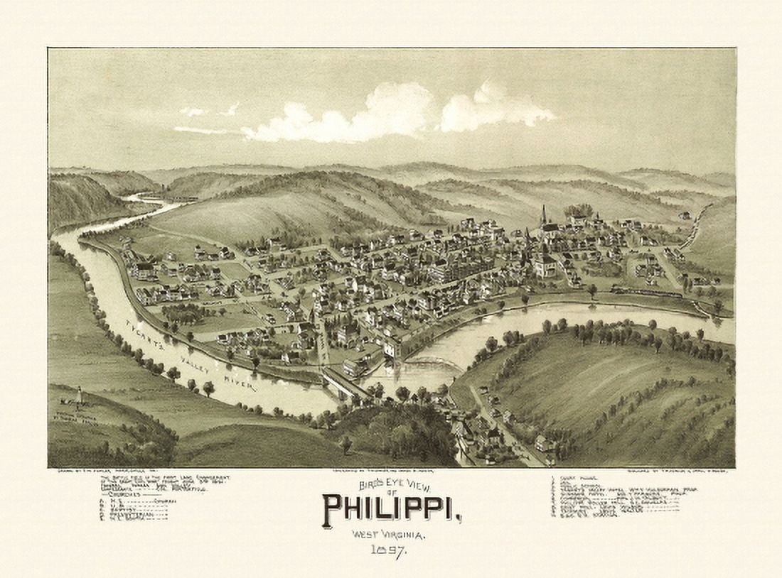 Historic Map of Philippi West Virginia 1897 Barbour County Canvas Art - (18 x 24)