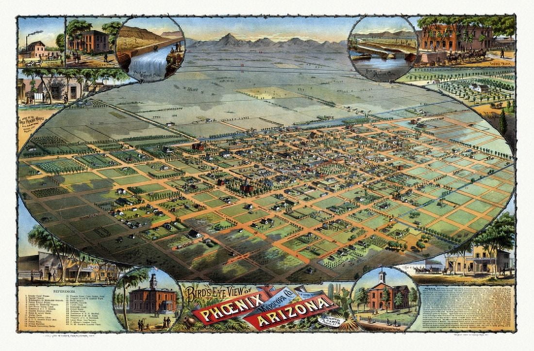 Historic Map of Phoenix Arizona 1885 Maricopa County Canvas Art - (36 x 54)