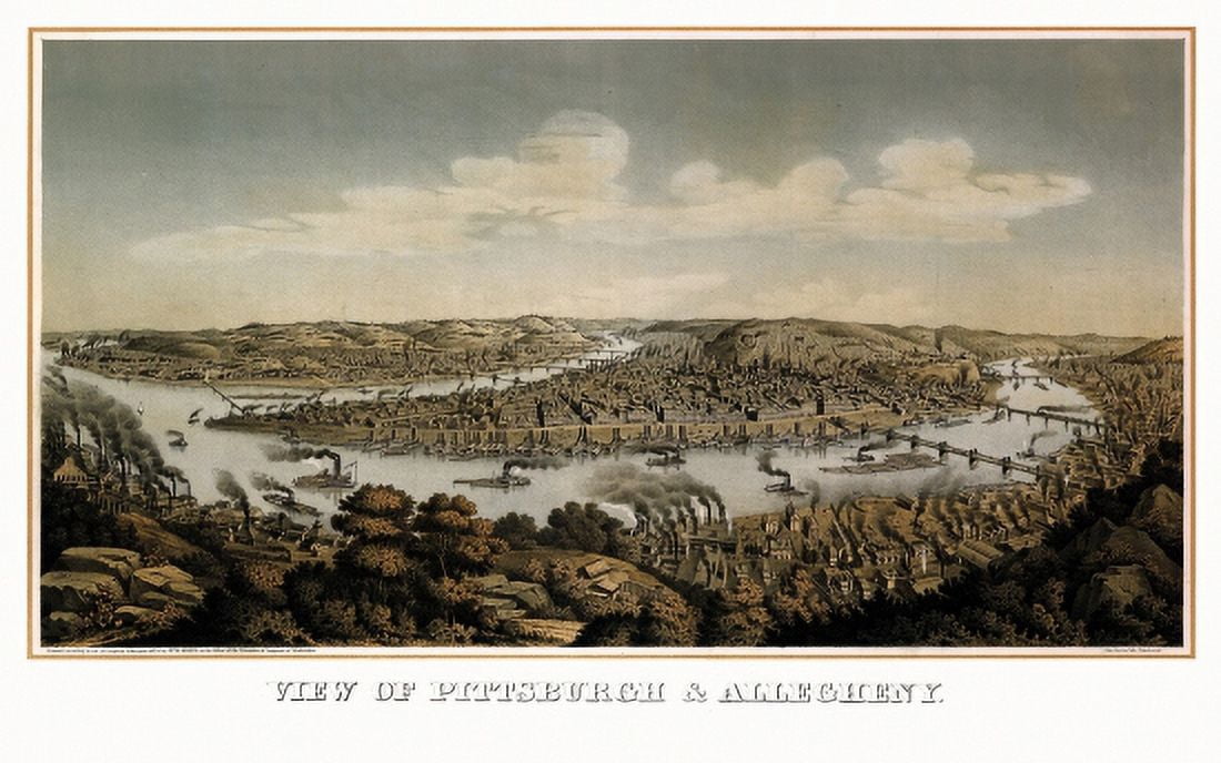 Historic Map of Pittsburgh Pennsylvania 1874 Allegheny County Canvas Art - (36 x 54)
