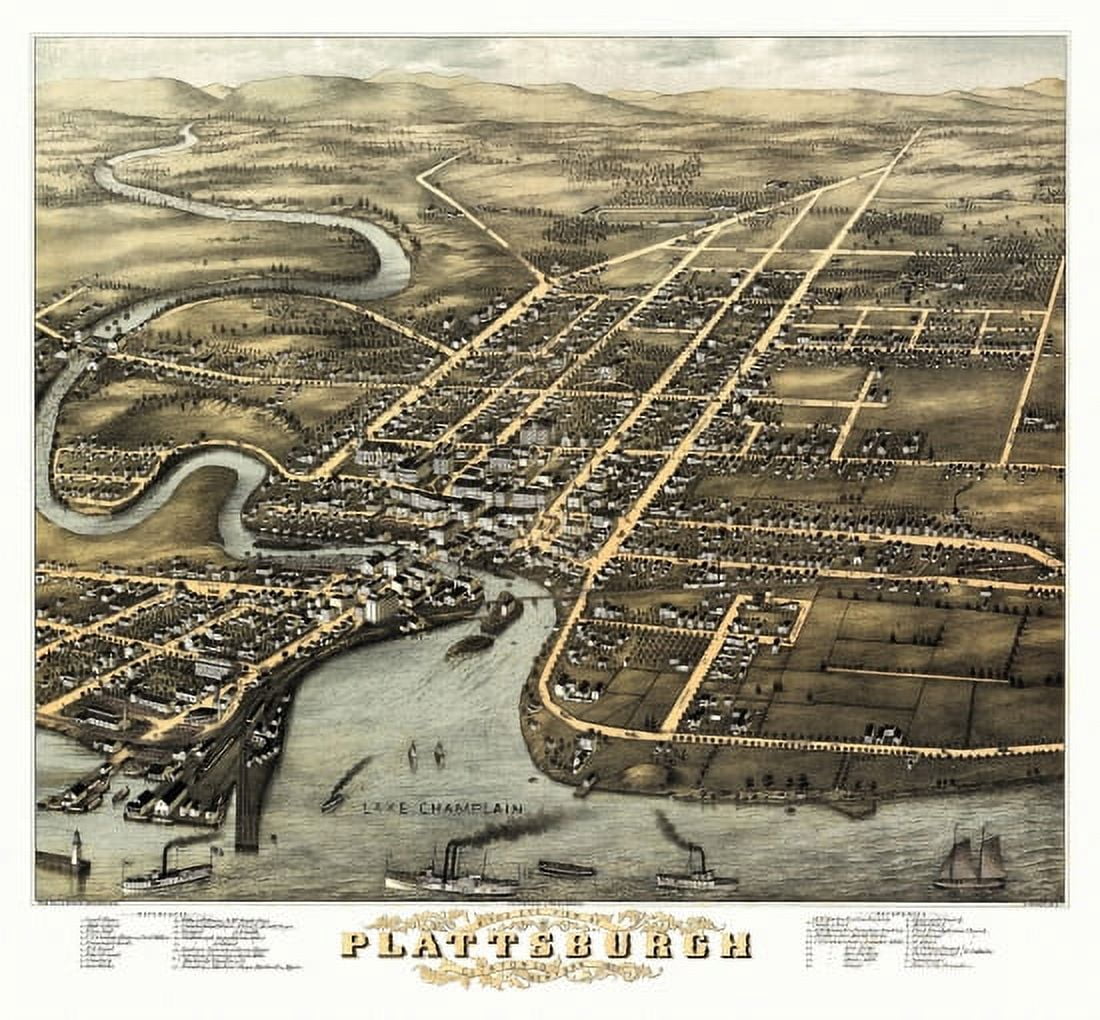 Historic Map of Plattsburgh New York 1877 Clinton County Canvas Art - (24 x 36)