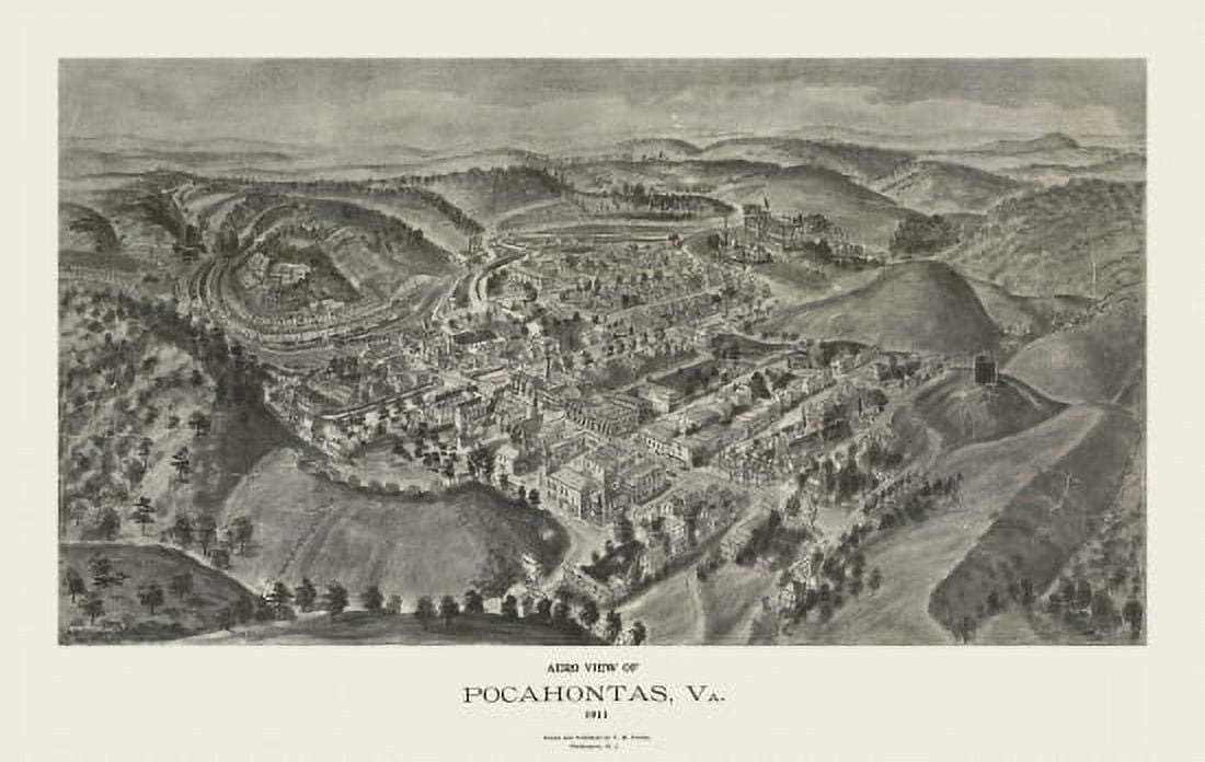 Historic Map of Pocahontas Virginia 1911 Tazewell County Canvas Art - (24 x 36)