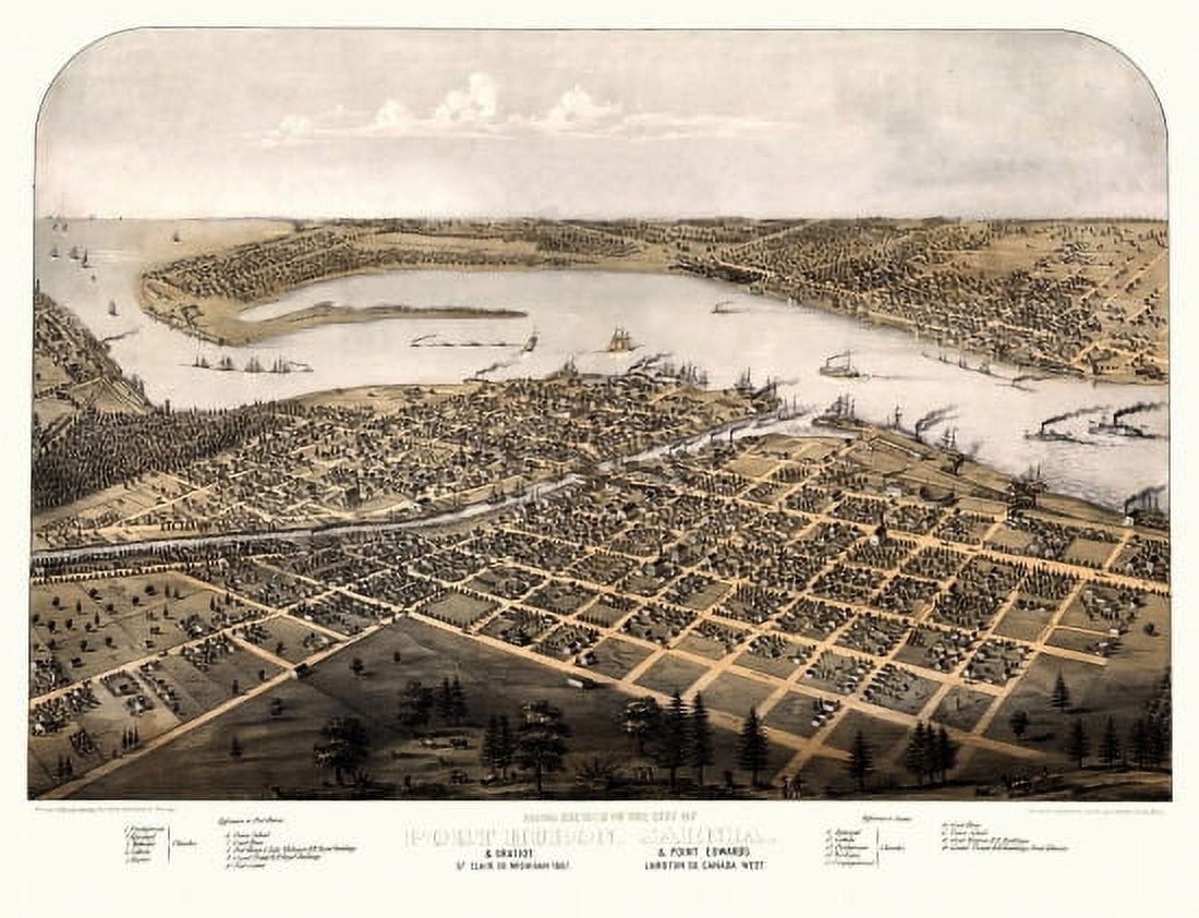 Historic Map of Port Huron Michigan 1867 St Clair County Canvas Art -  (24 x 36)