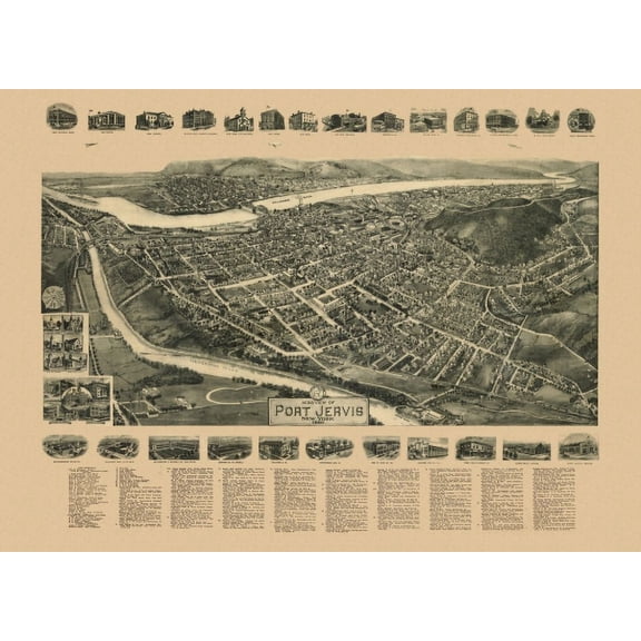 Historic Map of Port Jervis New York 1920 Orange County Canvas Art - (36 x 54)
