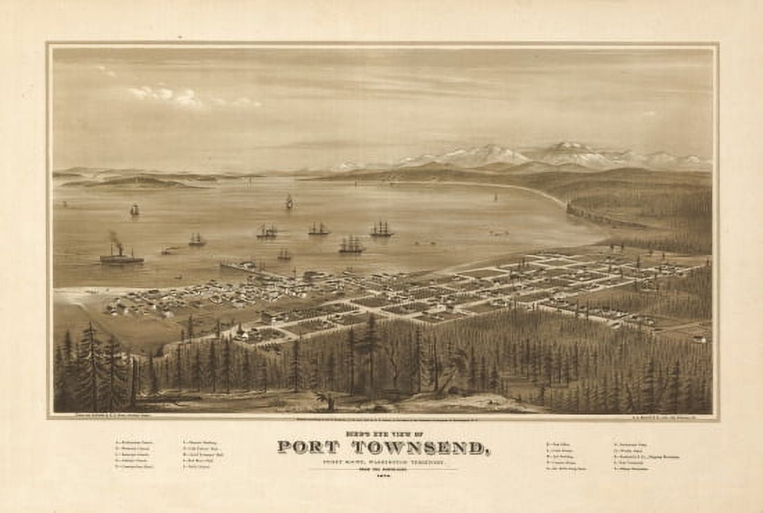 Historic Map of Port Townsend Washington 1878 Jefferson County Canvas Art - (24 x 36)