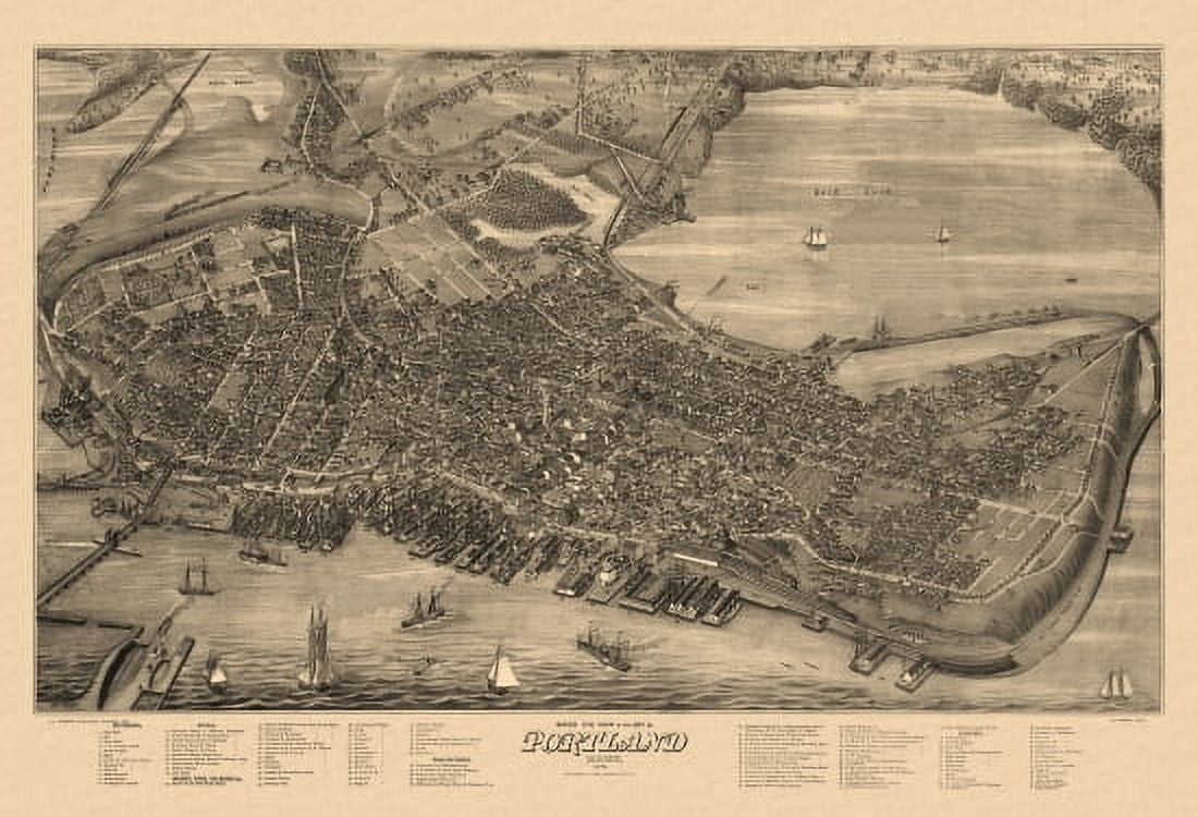 Historic Map of Portland Maine 1876 Cumberland County Canvas Art - (24 x 36)
