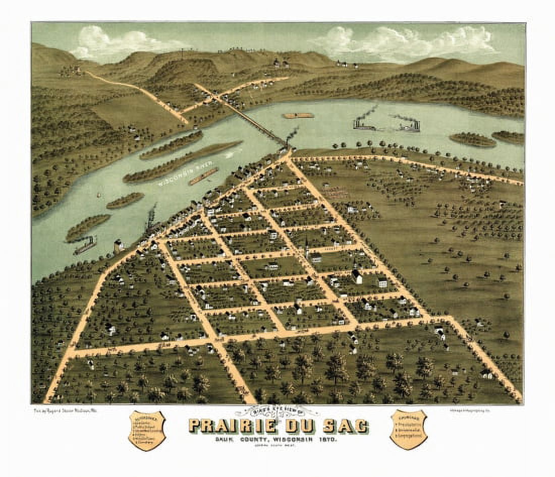 Historic Map of Prairie du Sac Wisconsin 1870 Sauk County Canvas Art - (24 x 36)