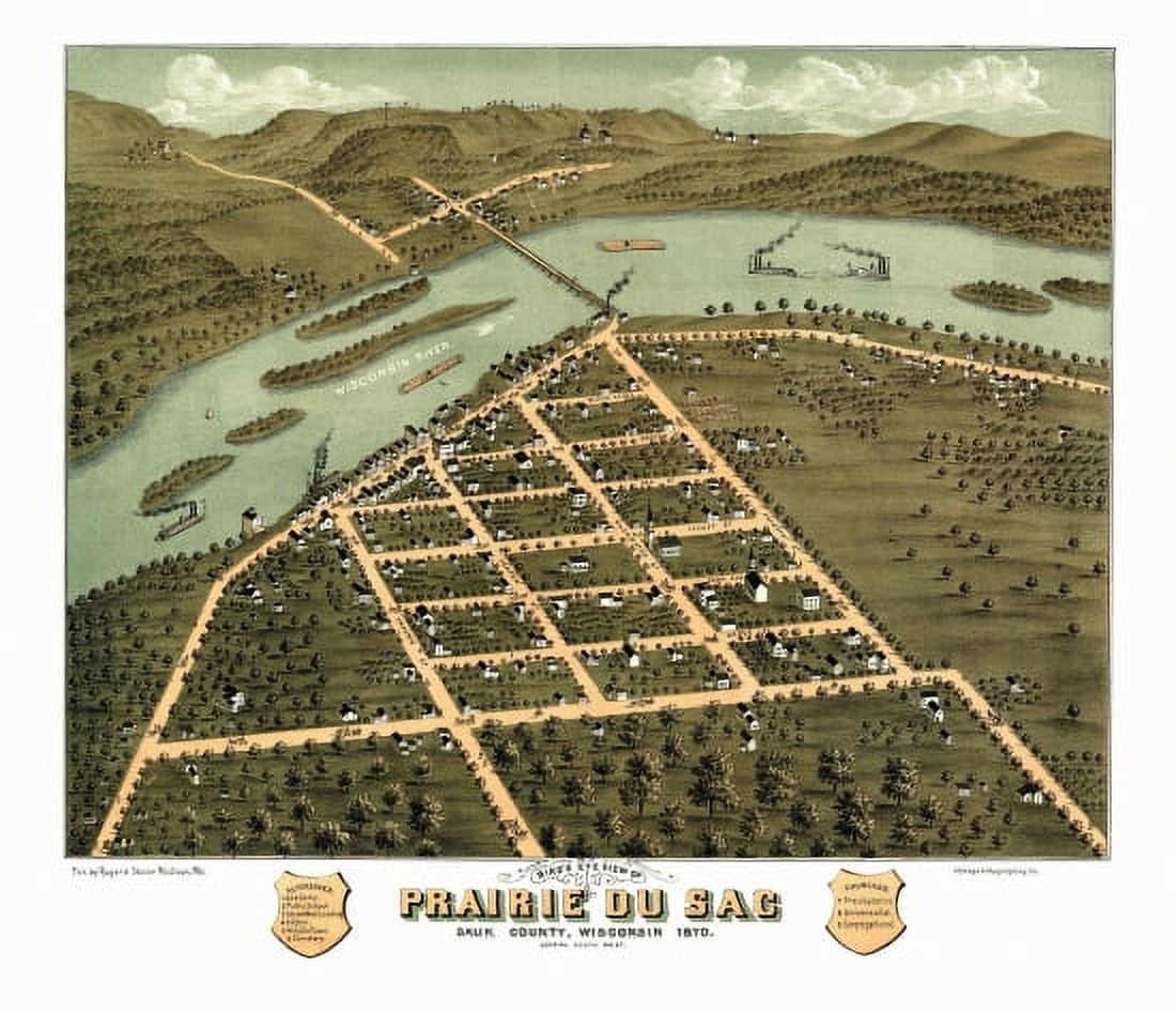 Historic Map of Prairie du Sac Wisconsin 1870 Sauk County Canvas Art - (36 x 54)