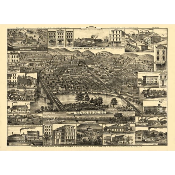 Historic Map of Reading Pennsylvania 1881 Berks County Canvas Art - (18 x 24)