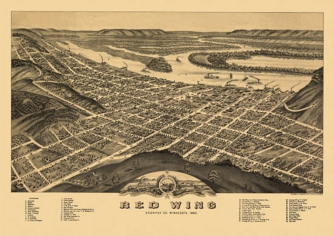 Historic Map of Red Wing Minnesota 1880 Goddhue County Canvas Art - (24 x 36)