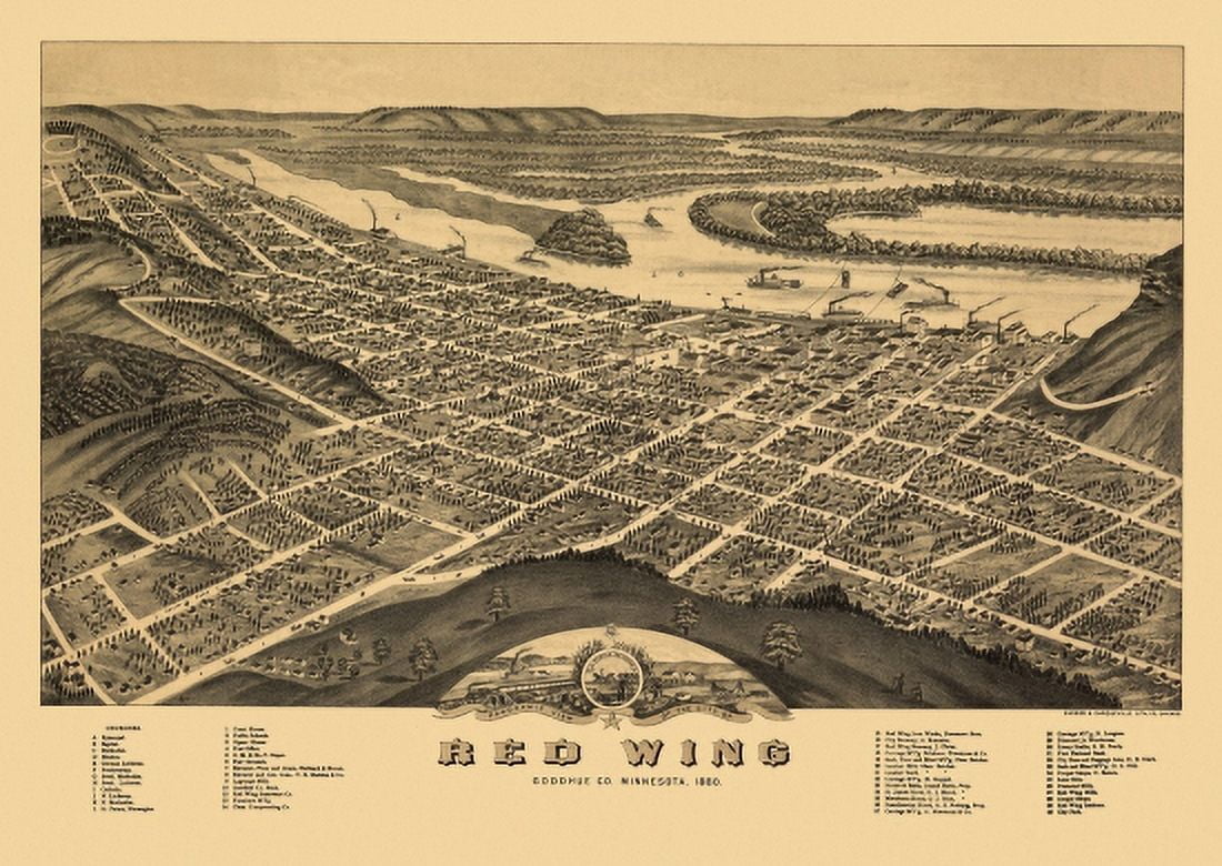 Historic Map of Red Wing Minnesota 1880 Goddhue County Canvas Art - (36 x 54)