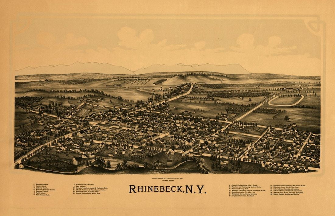 Historic Map of Rhinebeck New York 1890 Dutchess County Canvas Art - (24 x 36)