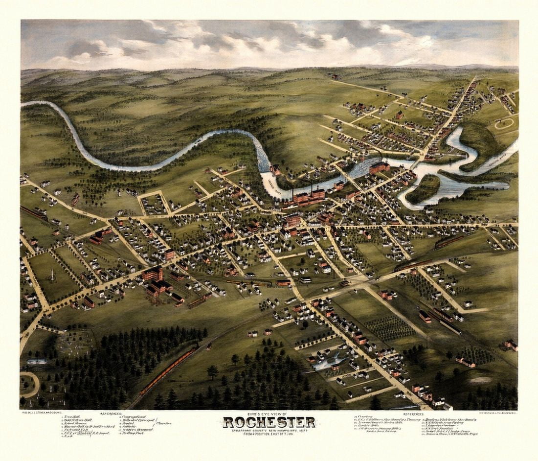 Historic Map of Rochester New Hampshire 1877 Strafford County Canvas Art - (36 x 54)