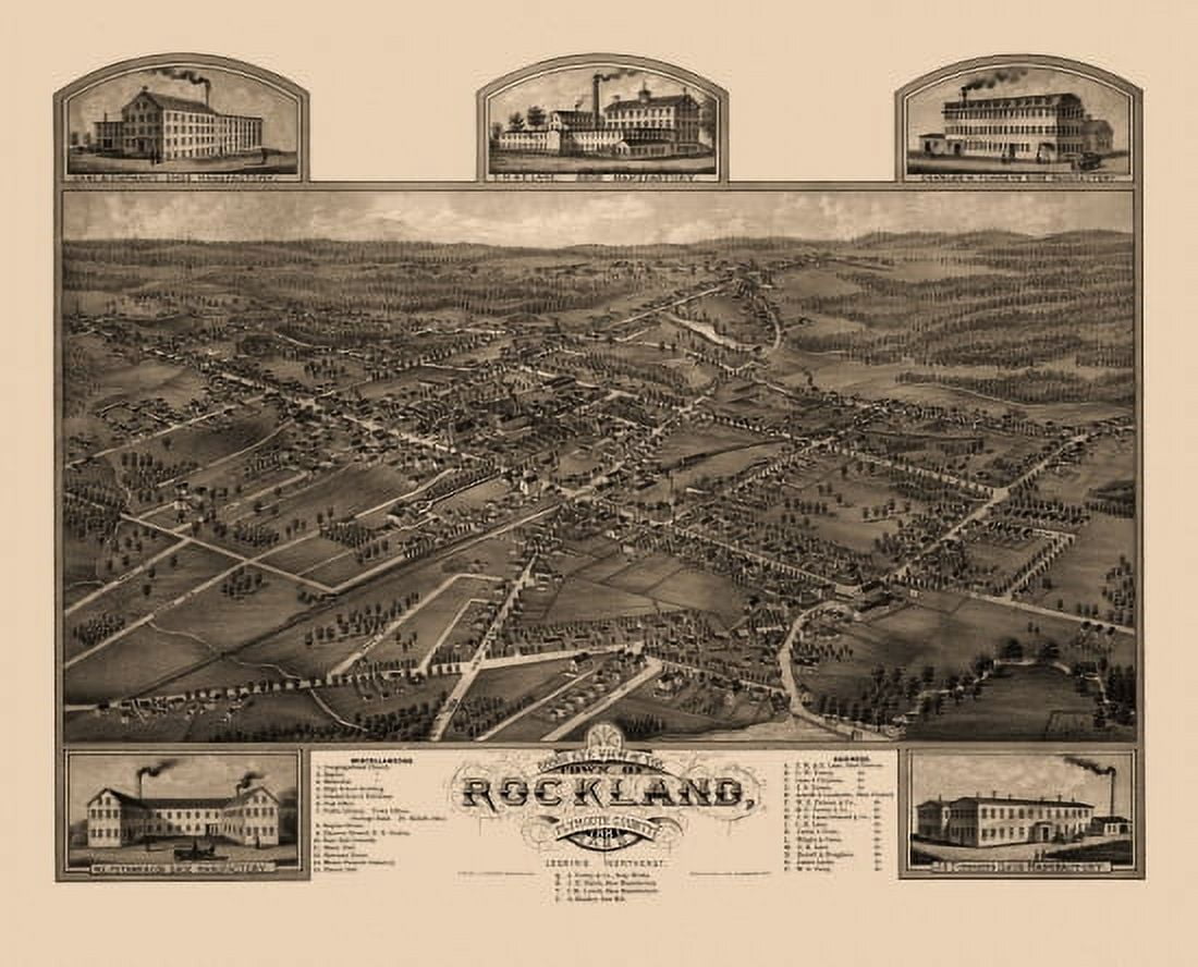 Historic Map of Rockland Massachusetts 1881 Plymouth County Canvas Art - (18 x 24)