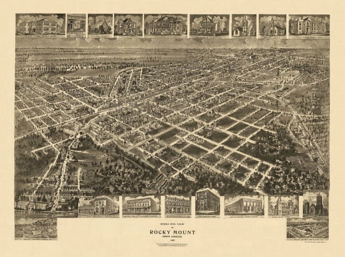Historic Map of Rocky Mount North Carolina 1907 Nash County Canvas Art - (36 x 54)