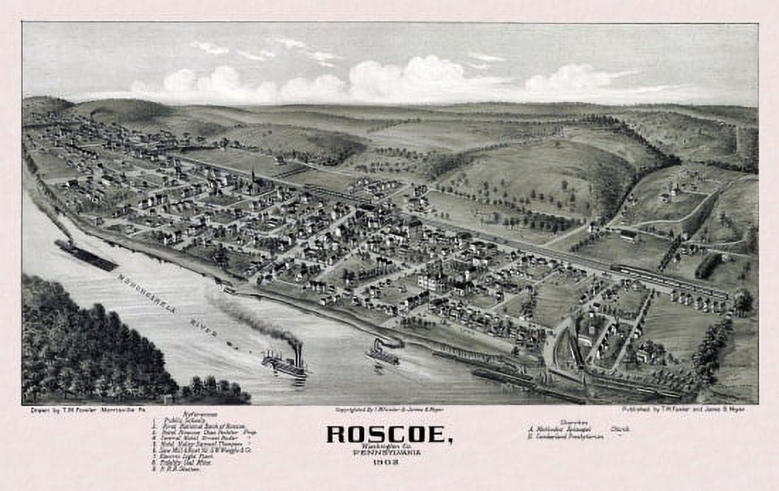 Historic Map of Roscoe Pennsylvania 1902 Washington County Canvas Art - (18 x 24)