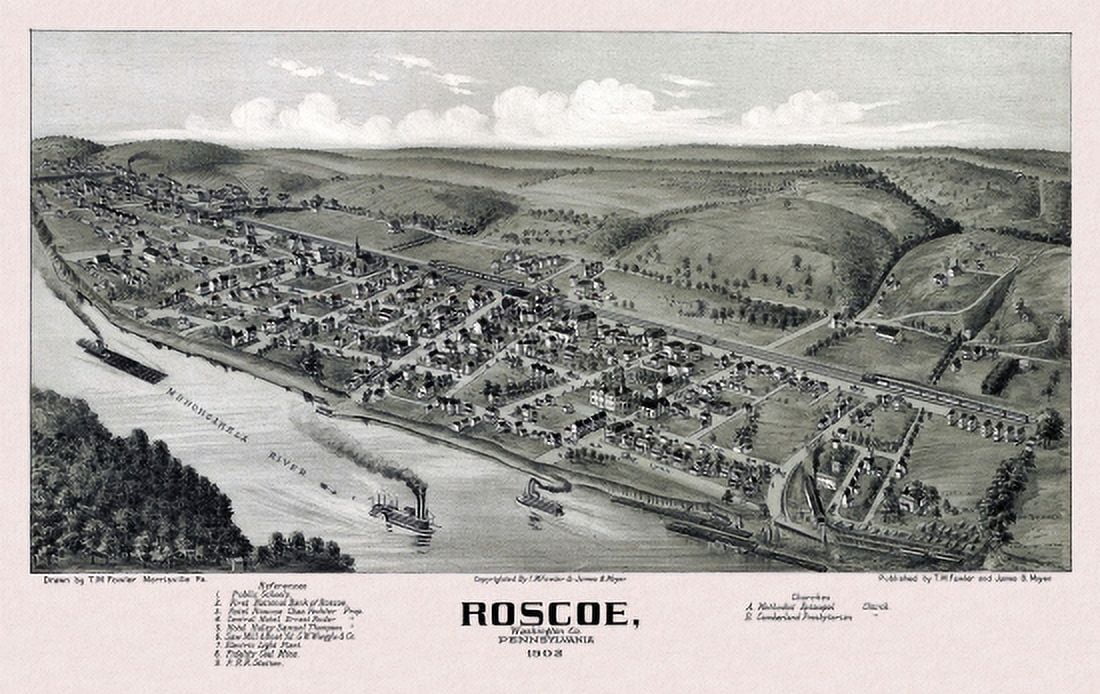Historic Map of Roscoe Pennsylvania 1902 Washington County Canvas Art -  (36 x 54)