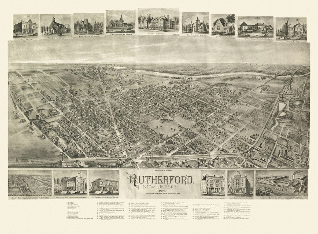 Historic Map of Rutherford New Jersey 1904 Bergen County Canvas Art - (24 x 36)
