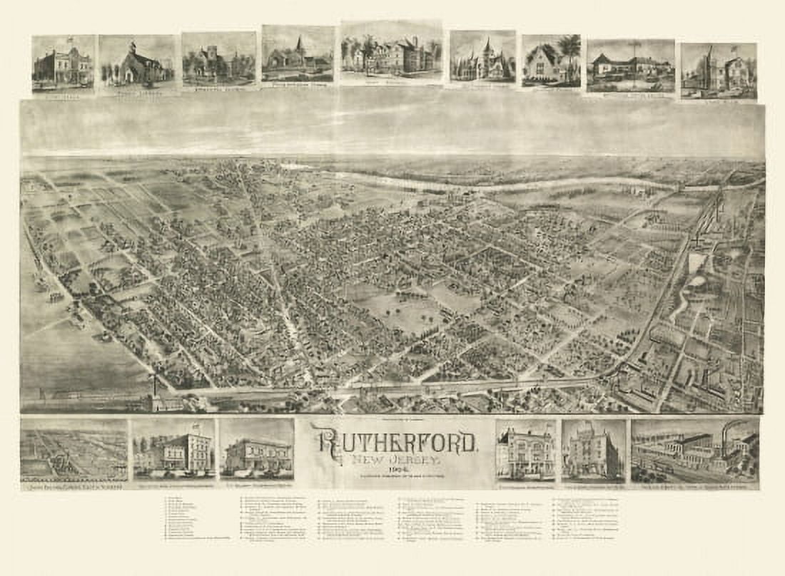Historic Map of Rutherford New Jersey 1904 Bergen County Canvas Art - (36 x 54)