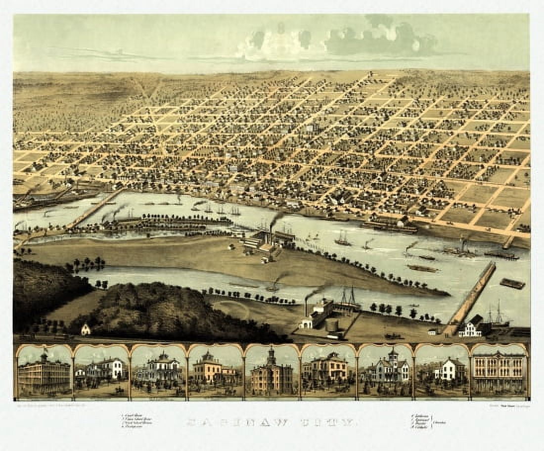 Historic Map of Saginaw City Michigan 1867 Saginaw County Canvas Art -  (24 x 36)