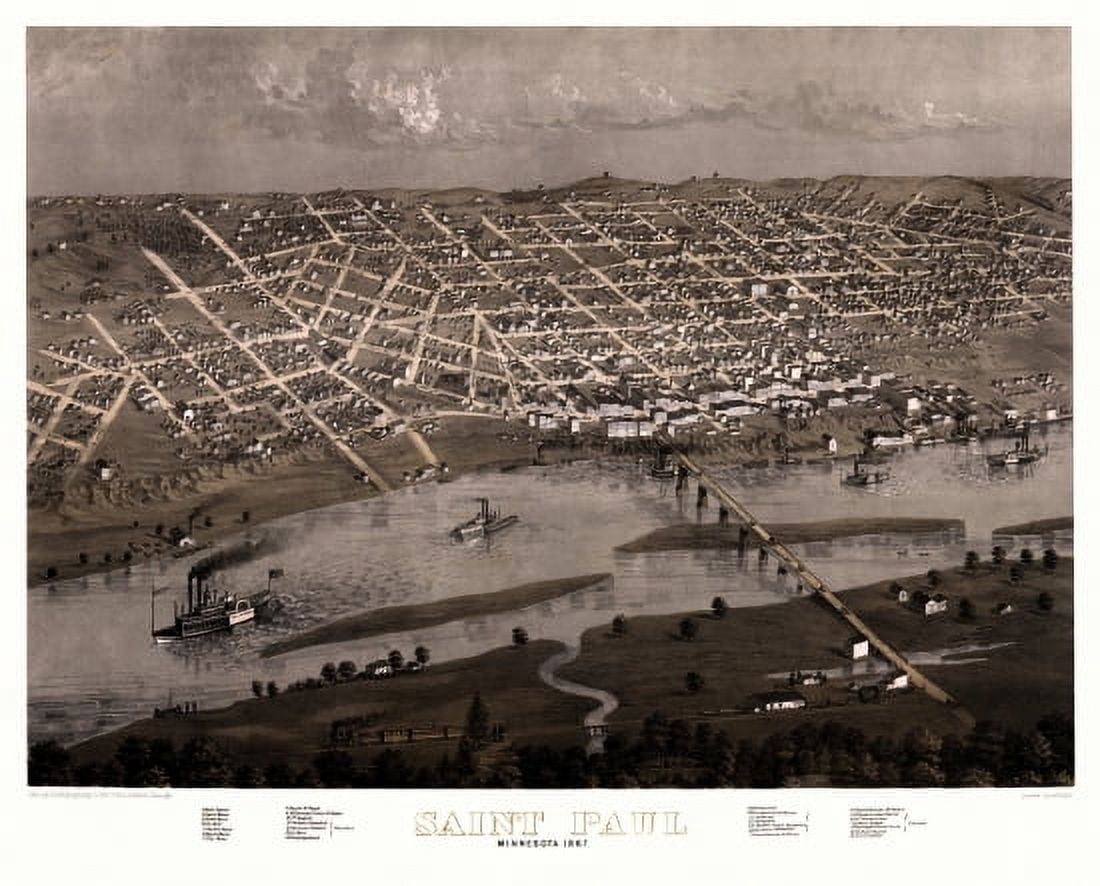 Historic Map of Saint Paul Minnesota 1867 Ramsey County Canvas Art - (18 x 24)